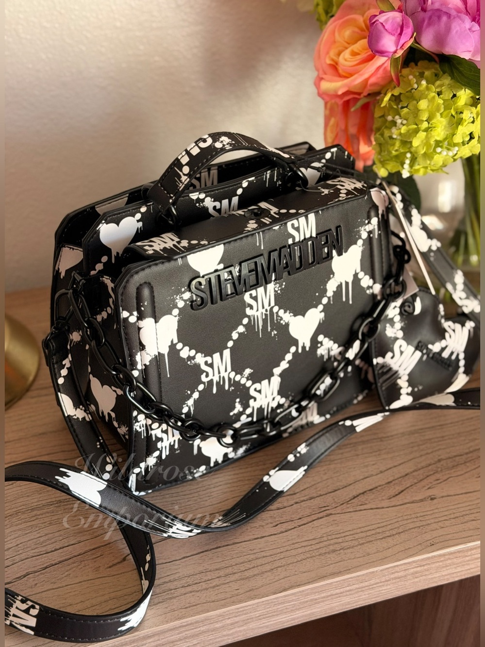 Steve Madden Bevelyn bleeding graffiti Hearts Halloween goth chain crossbody NWT